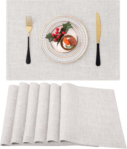 Homaxy Cloths Placemats for Dining Table Set of 6, Heat Resistant Washable Cotton Linen Blend Table Mats, Easy to Clean Non-Slip Place Mats, 13" x 19", Beige | Amazon (US)