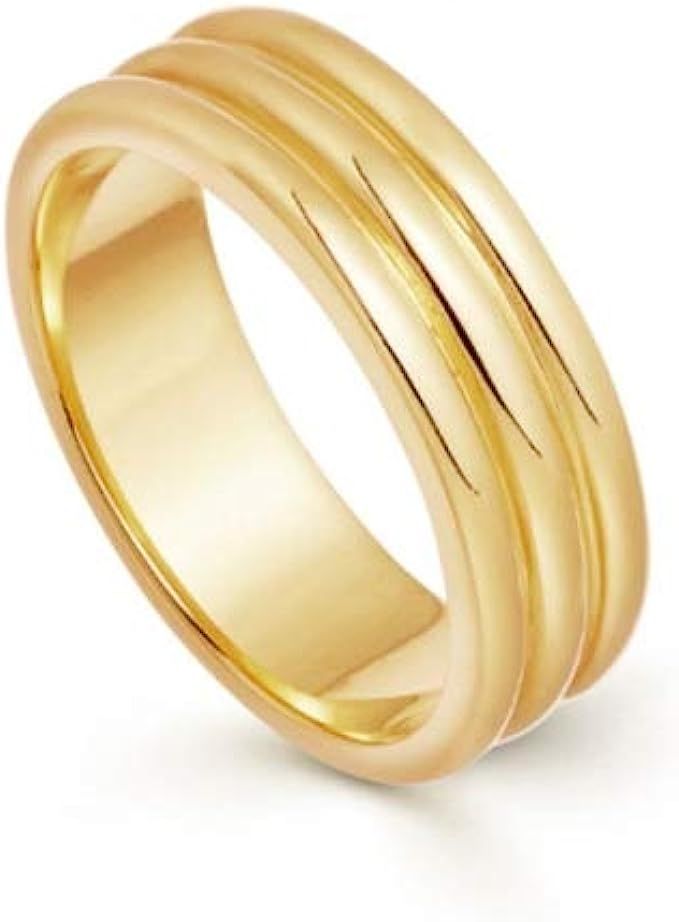 6mm Wide Stacking Gold Ribbed Ring Triple Lined Texture Minimal Cuff Tube Statement Cigar Band Ri... | Amazon (US)