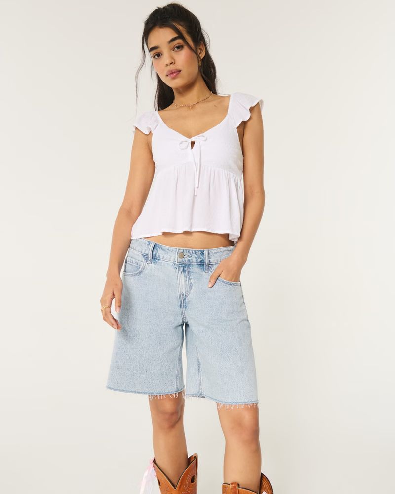 Women's Low-Rise Longer Length Baggy Denim Shorts | Women's Bottoms | HollisterCo.com | Hollister (US)