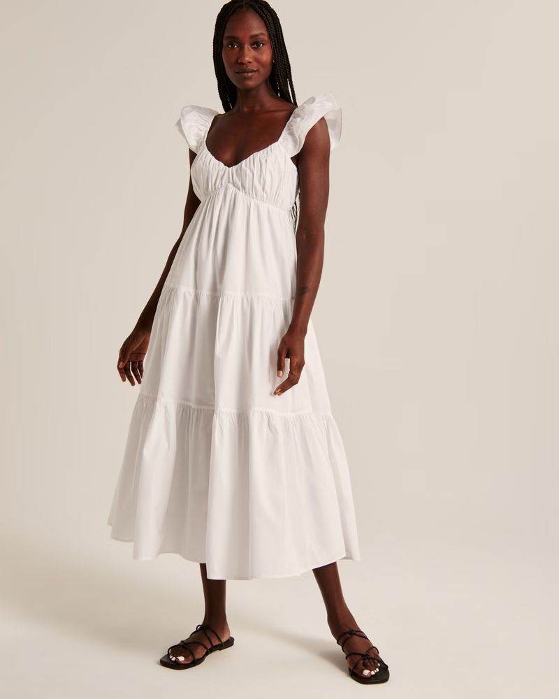 Ruffle Sleeve Poplin Midaxi Dress | Abercrombie & Fitch (US)