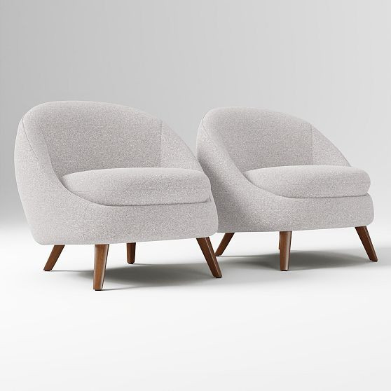 Cozy Set of 2 Lounge Chair, Prfrm Chenille Tweed, Frost Gray, CW/RW | West Elm (US)