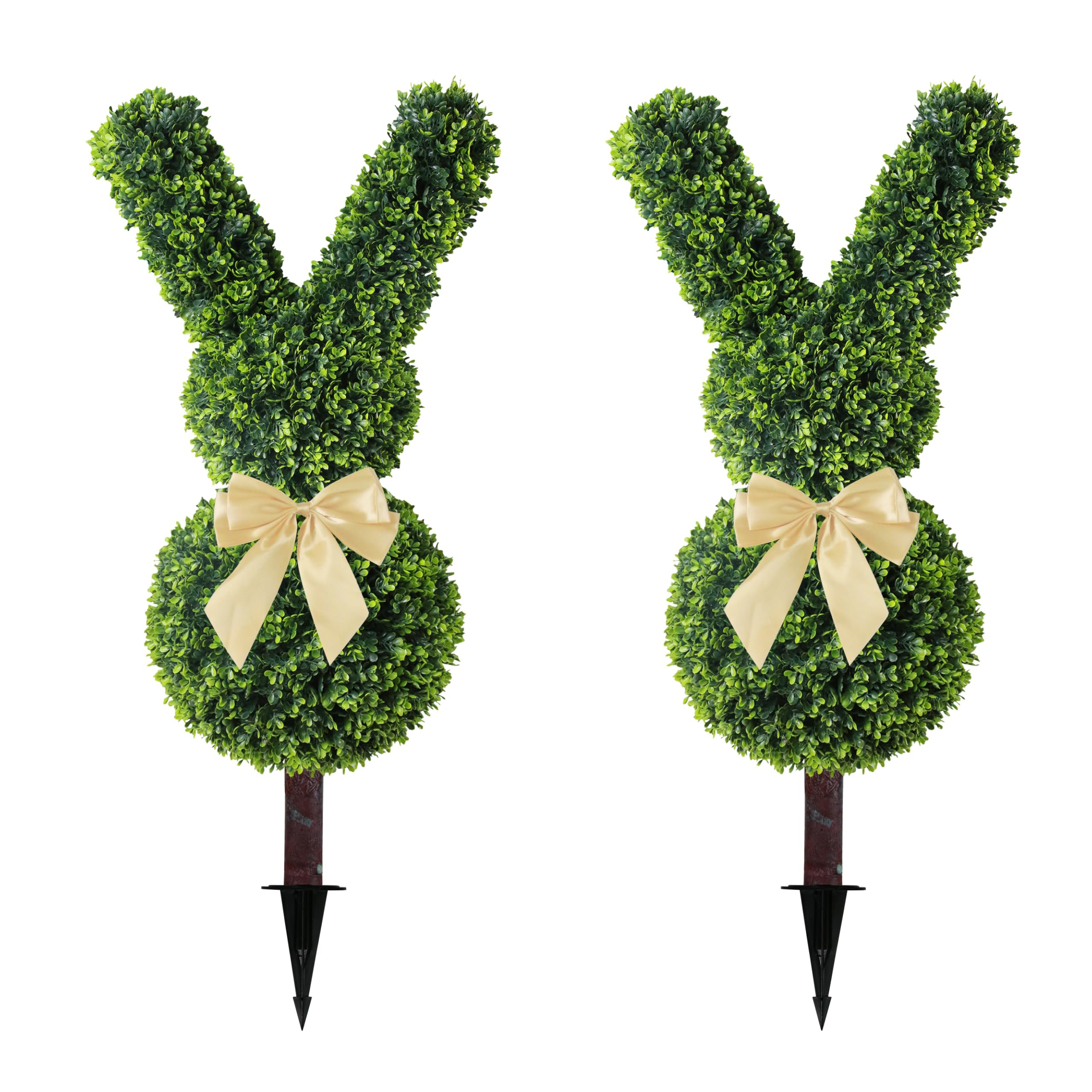 Easter Bunny Topiary Trees 2 PCS - 35 Inch UV Resistant Artificial Boxwood Rabbit Shaped Decor fo... | Amazon (US)