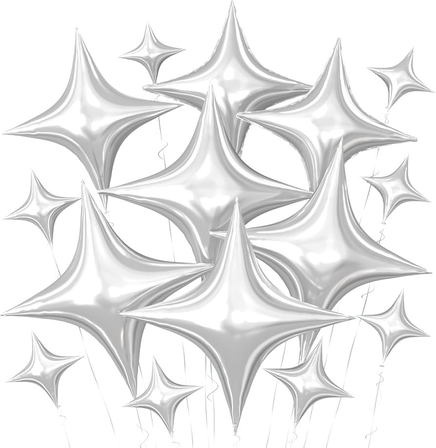 Silver Star Balloons,15Pcs Silver Star Foil Balloon,26/18/10 Inch Quadrangle Helium Balloons for ... | Amazon (US)