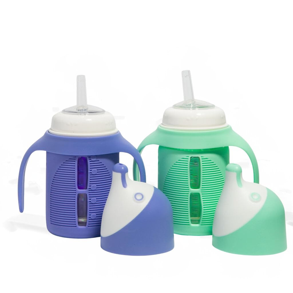 The Minis - Set of 2 - Glass Sippy Cup for Toddlers - 5oz | Spill-Proof | Silicone Straw | Mint G... | Amazon (US)