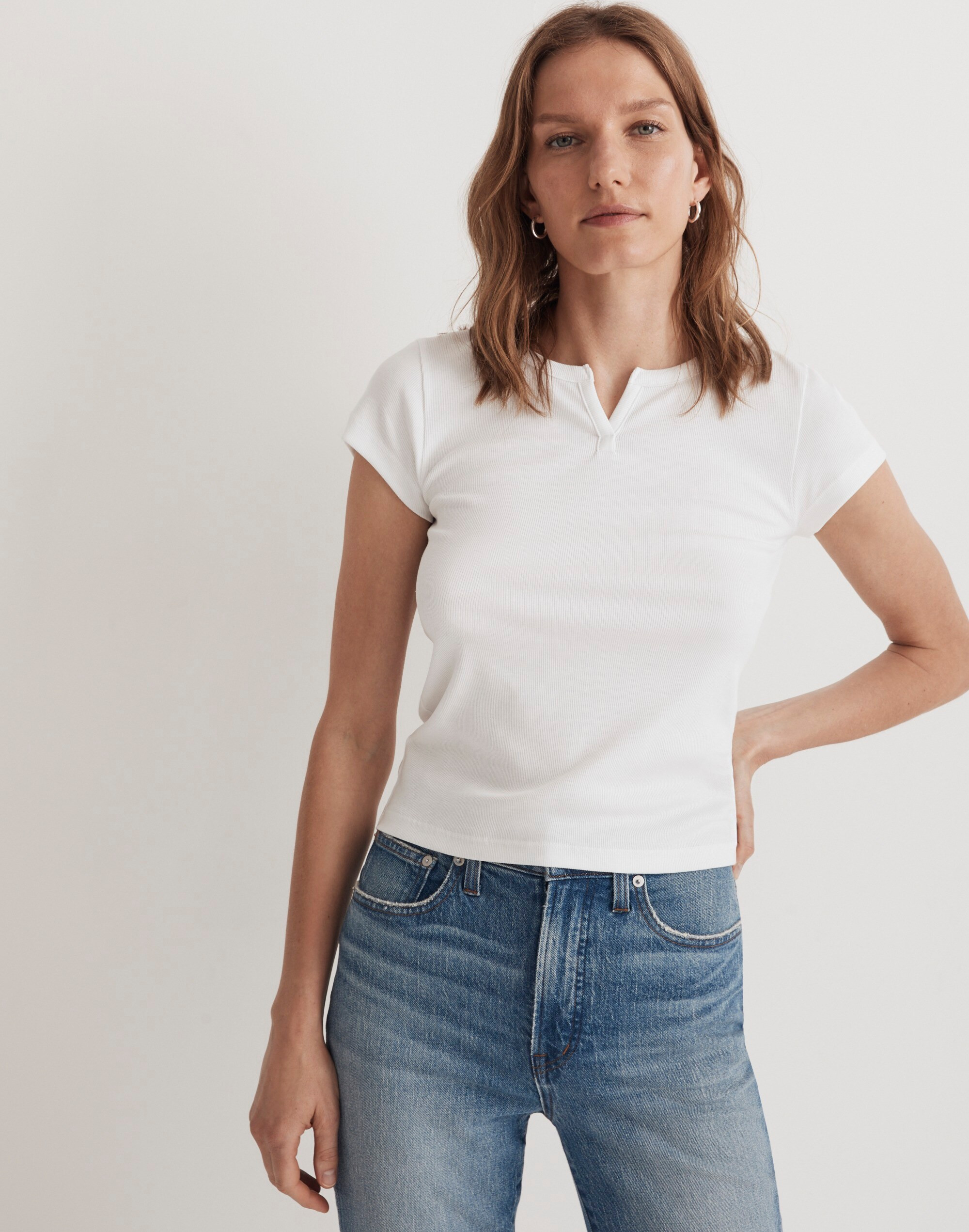 Brightside Rib Split-Neck Tee | Madewell | Madewell