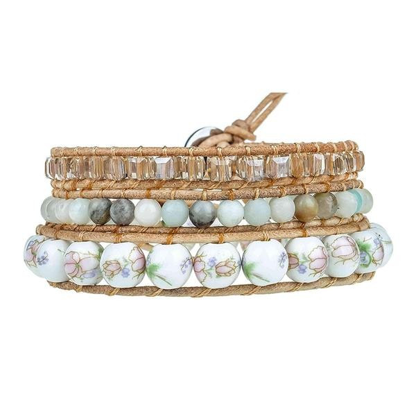 Rosy Floral Beads with Amazonite Accent on Natural | Victoria Emerson
