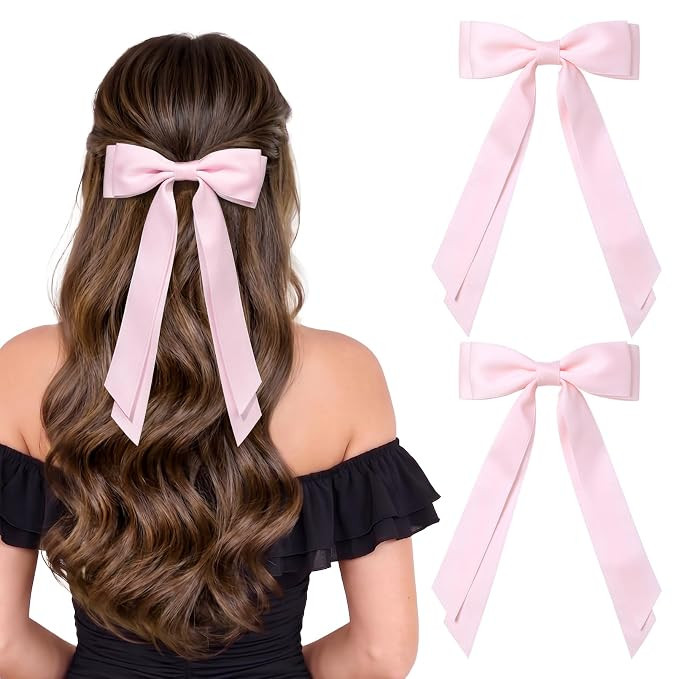 2PCS Pink Hair Bows, Large Ribbon Bow Hair Clips for Girls Women Cute Ponytail Holder Accessories... | Amazon (US)