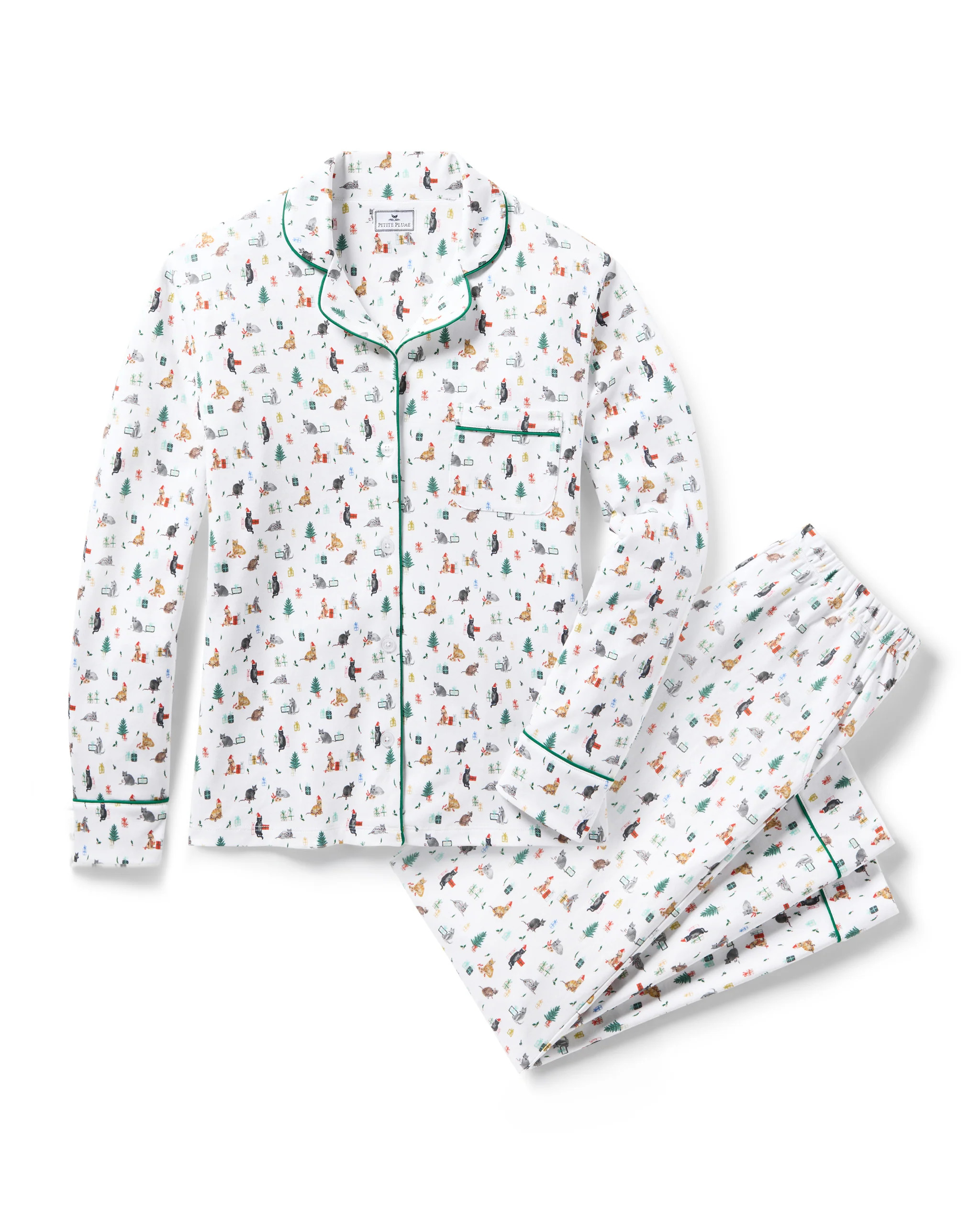 Women's Pima Pajama Set in Merry Meow | Petite Plume