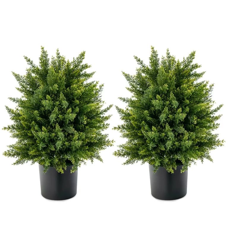 Costway 22'' Artificial Cedar Topiary Ball Tree 2-Pack Faux Shrub Bush Trees for Decor | Walmart (US)