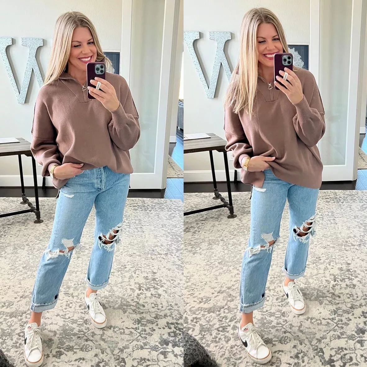 brown sweatshirt outfit women