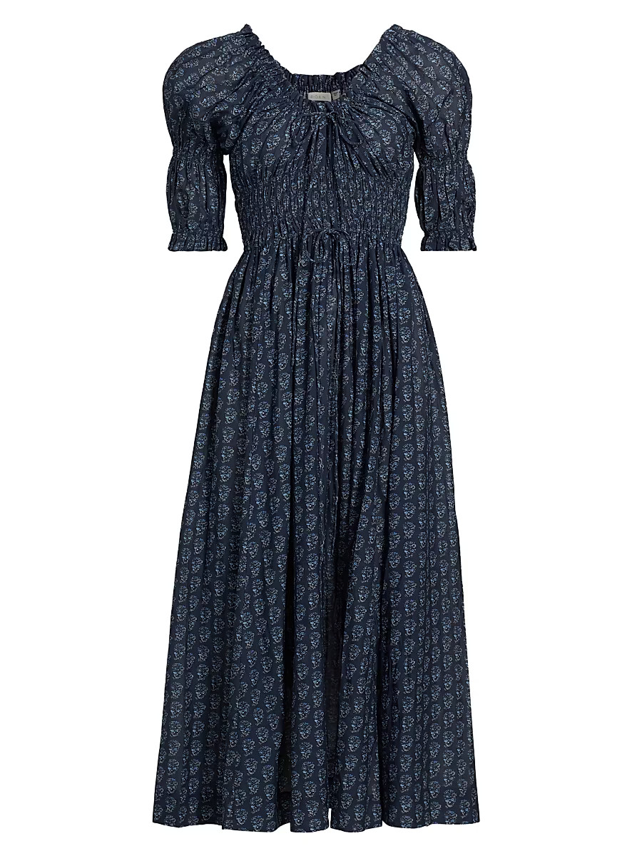 Women's Ischia Printed Smocked Midi-Dress - Navy Paisley Bouquet - Size XXS | Saks Fifth Avenue