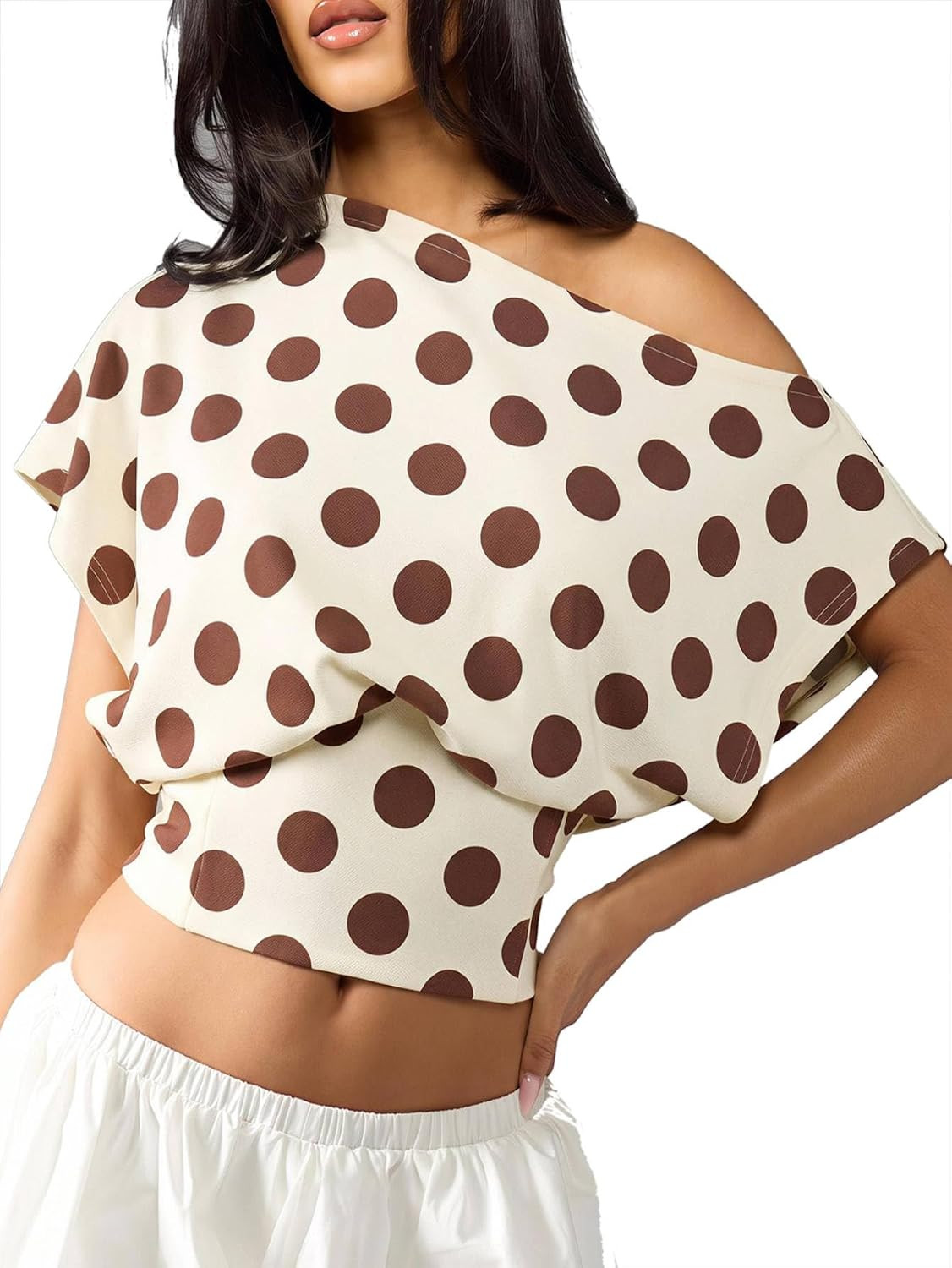 Floerns Women's Polka Dots Off Shoulder Crop Top Elegant Blouse | Amazon (US)