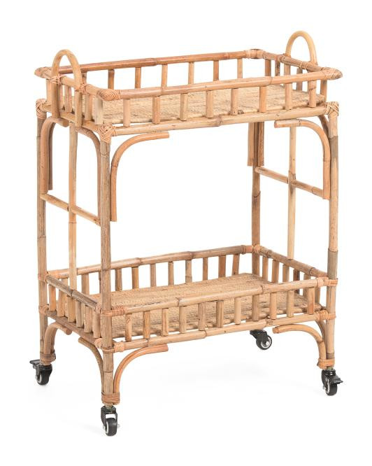 24.5x14.5x31.5 2 Tier Rattan Seagrass And Water Hyacinth Bar Trolley | TJ Maxx