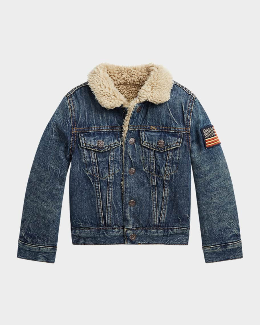 Ralph Lauren Childrenswear Boy's Denim Sherpa Outerwear Trucker Jacket, Size 2-7 | Neiman Marcus