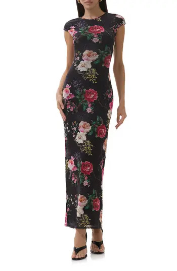 AFRM Cody Print Mesh Dress in Noir Summer Rose at Nordstrom Rack, Size Small | Nordstrom Rack