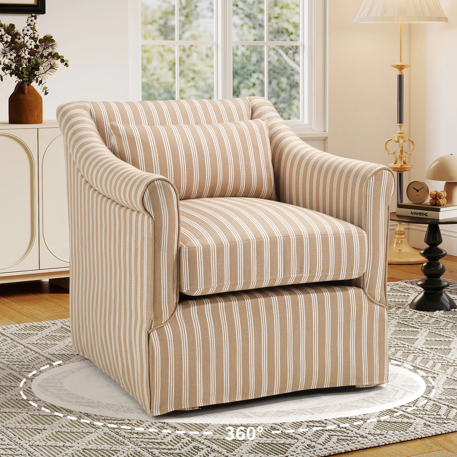 30" Wide Modern Soft Upholstered Swivel Arm Accent Chair With Lumbar Pillow | Wayfair North America
