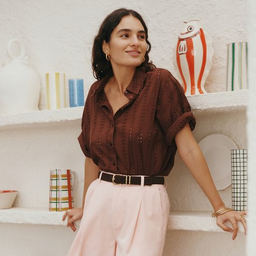 Broderie Anglaise Oversize Shirt with Elbow-Length Sleeves | La Redoute (UK)