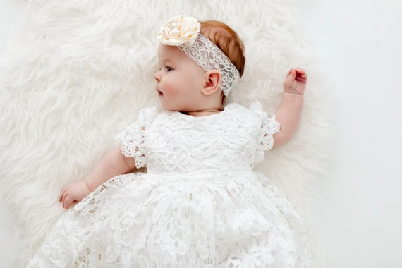 White Lace Christening Gown Infant Lace Baptism Dress Unique | Etsy | Etsy (US)