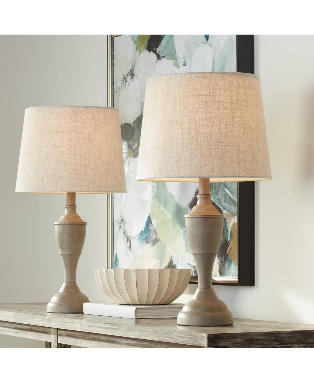 Claude Rustic Farmhouse Accent Table Lamps 21" Tall Set of 2 Beige Washed Metal Linen Tapered Drum Shade for Bedroom Living Room House Home Bedside Ni | Macy's