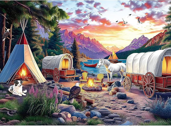 500 Pieces Puzzle for Adults, Puzzles for Adults 500 Pieces, Mountain Lake Horse Camping Jigsaw P... | Amazon (US)