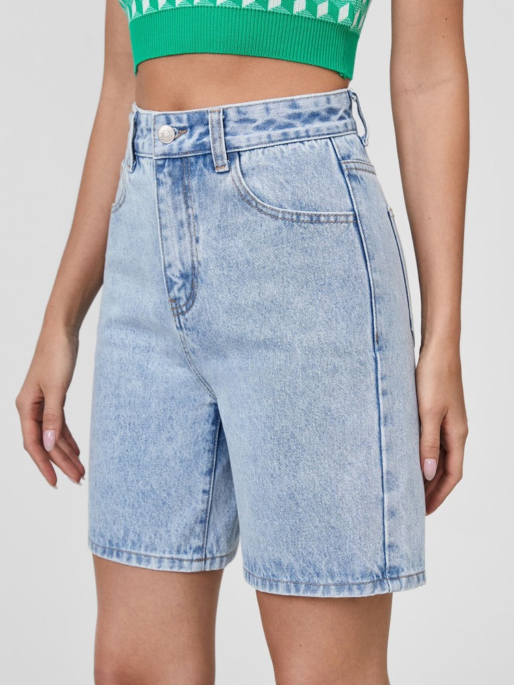 SHEIN BLUES High Waist Straight Leg Denim Shorts | SHEIN