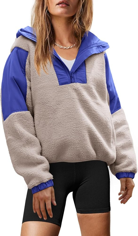 Yanekop Womens Fuzzy Fleece Hoodie Sherpa Sweatshirt Quarter Zip Pullover Long Sleeve Outerwear w... | Amazon (US)