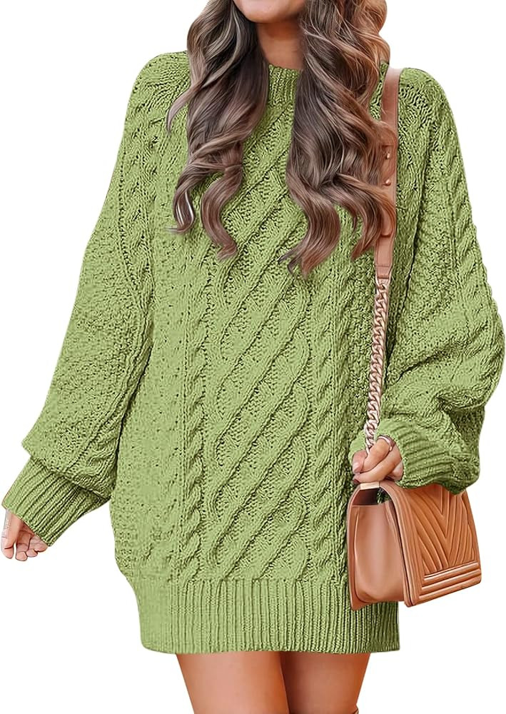 ANRABESS Women Long Sleeve Oversized Cable Knit Chunky Baggy Loose Pullover Tunic Mini Sweater Dr... | Amazon (US)