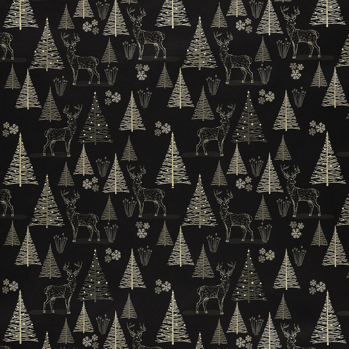 Deer in Forest Black & Gold Wrapping Paper | The Container Store