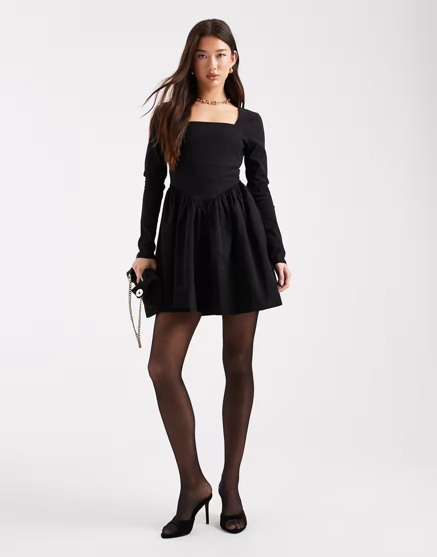 ONLY corset detail long sleeve mini dress in black | ASOS (Global)