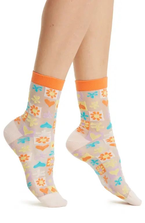 BP. Sheer Pattern Anklet Socks in Pink Scallop Collage at Nordstrom | Nordstrom