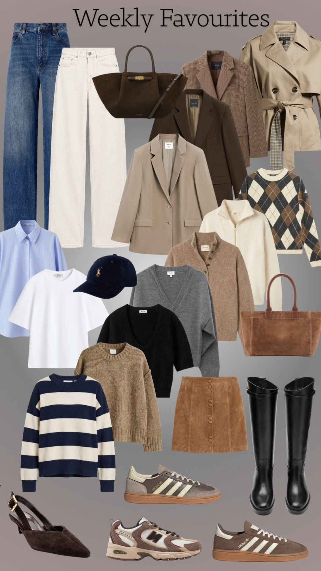 Weekly favourites 🤎 
relaxed denim, cosy knits, timeless blazers, a classic trench and the shoes that go with everything✨

#LTKjeans #LTKshoes #LTKbag