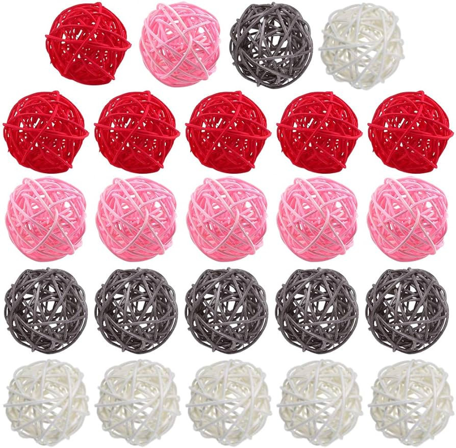 DomeStar 24PCS Pink Rattan Balls, Valentine's Day Decorative Balls for Bowl Centerpiece, 2 Inches... | Amazon (US)