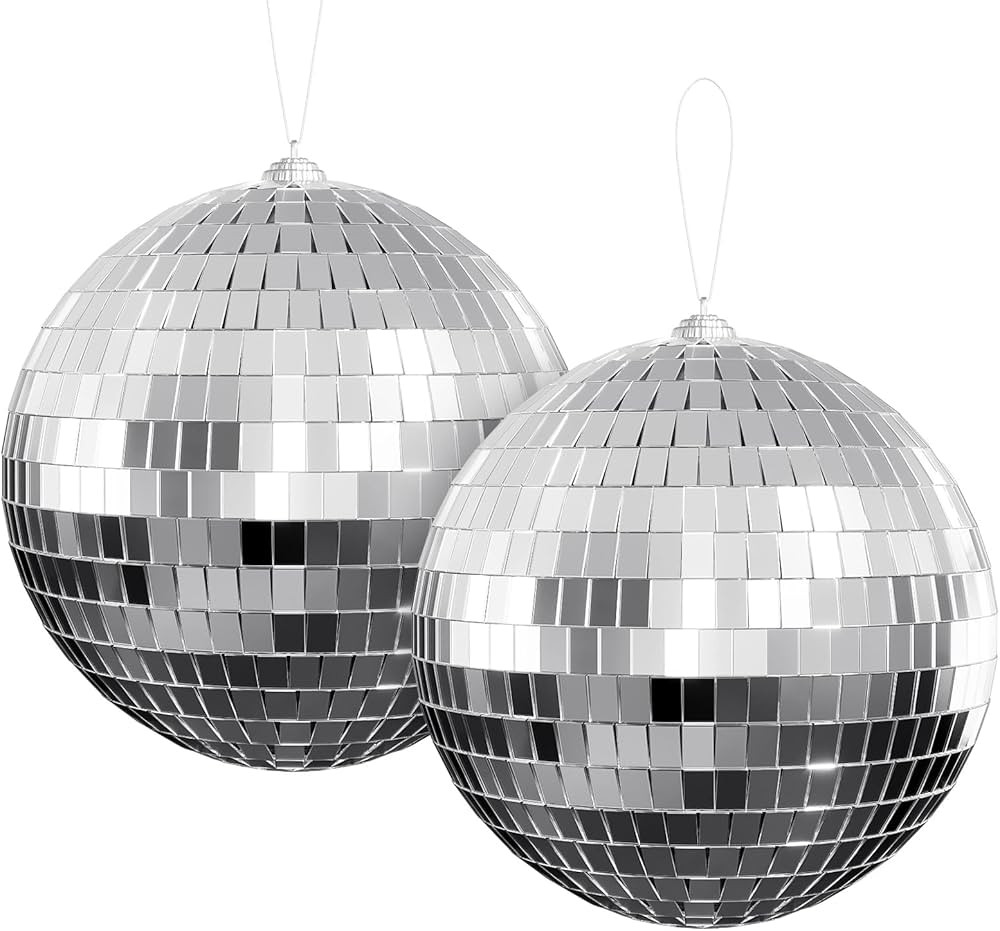 6-Inch Disco Ball 2-Pack – Silver Hanging Mirror Balls with String, Reflective Disco Ball Decor... | Amazon (US)