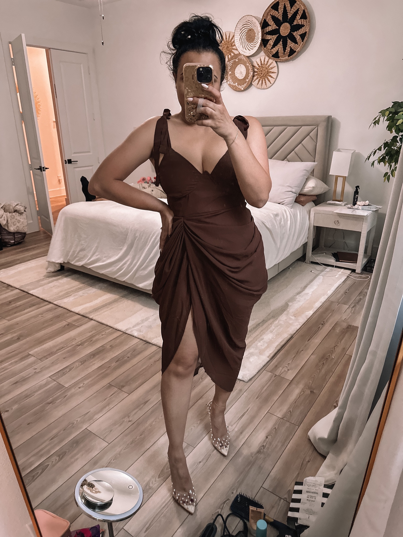 knee length dresses for ladies Roberta Black Slit Midi Dress by Priceless main image 0
