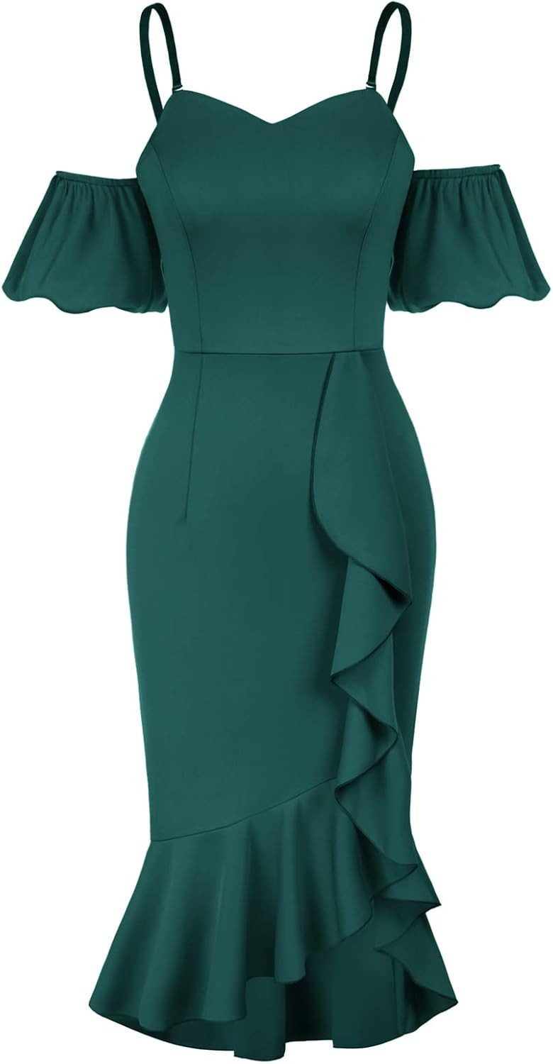 Belle Poque Women's Vintage Off Shoulder Ruffle Mermaid Dresses Elegant Cocktail Party Bodycon Midi  | Amazon (US)