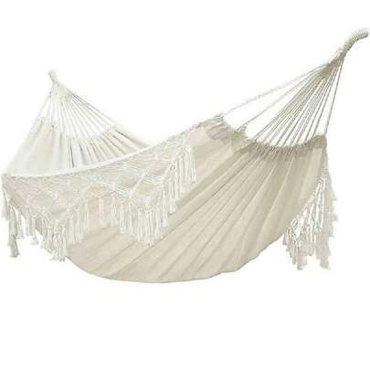 Double Sized Boho Macrame Cream Hammock With Elegant Tassels And Fishtail Knitting 485Lbs Includes Tie Ropes And White Drawstring Bag For Women | SHEIN