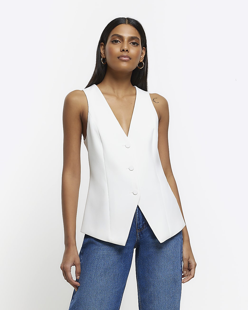 White longline waistcoat | River Island (UK & IE)