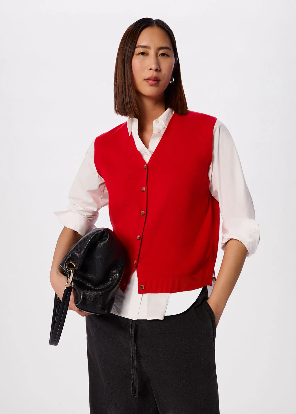 Chocolate V Neck Button Front Knit Tank | WHISTLES | Whistles UK | | Whistles