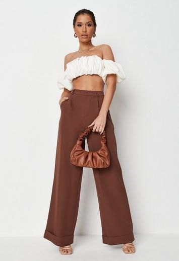 Missguided - Chocolate Tailored Masculine Pants | Missguided (US & CA)