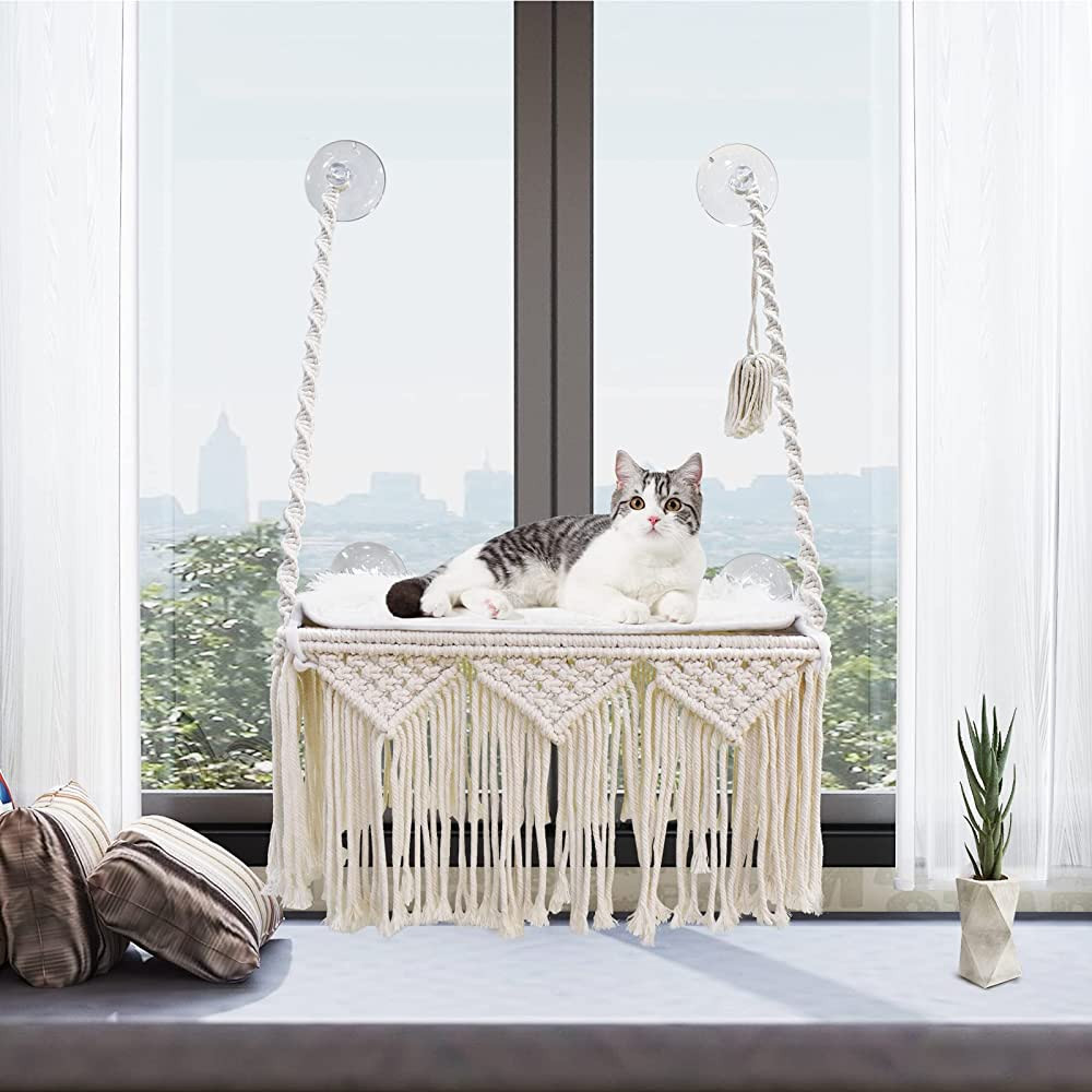 Cat Window Perch Macrame Cat Hammock Boho Wall Mounted Pet Resting Seat Bed for Sunbathing, Nappi... | Amazon (US)