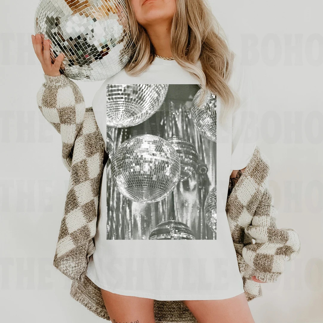 Disco Ball Tee, Comfort Colors Tee, New Year's Tee, Party T-shirt, Bachelorette Tee, Size up for ... | Etsy (US)