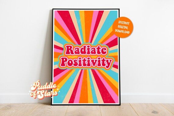 RADIATE POSITIVITY, Instant Digital Download Poster, Starburst, 70s, Groovy, Vibes, Stars, Typogr... | Etsy (US)