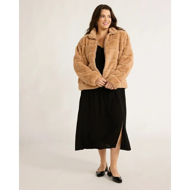 Time and Tru Women's and Women's Plus Faux Fur Channel Jacket, Sizes XS-3X - Walmart.com | Walmart (US)