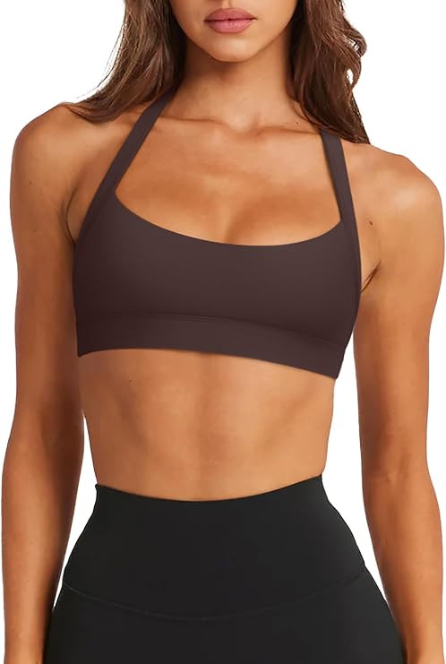 LASLULU Halter Sports Bras for Women Scoop Neck Workout Tops Padded Sleeveless Open Back Yoga Cro... | Amazon (US)