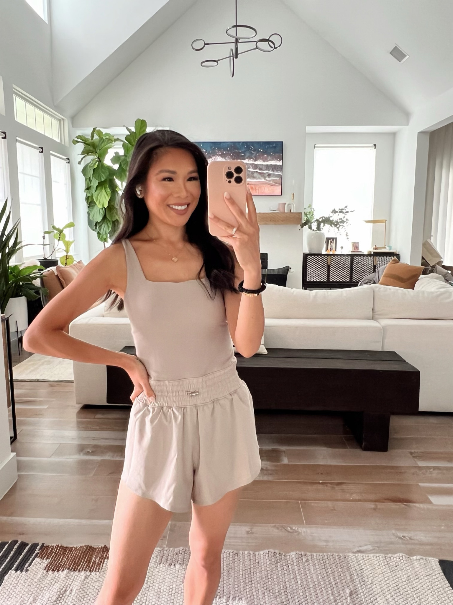 Summer athleisure with tan onesie that is on sale for 15% off and I am wearing size XS. Super comfy and I love the built in pockets and adjustable straps. Comes in a lot of different colors!   

#LTKSaleAlert #LTKStyleTip #LTKActive