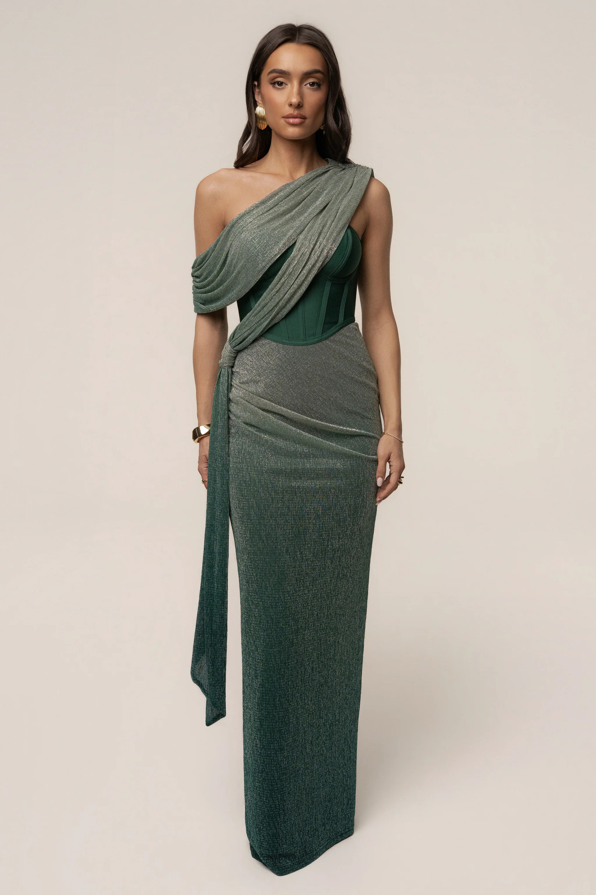 Green Celestina Draped Maxi Dress | JLUXLABEL US