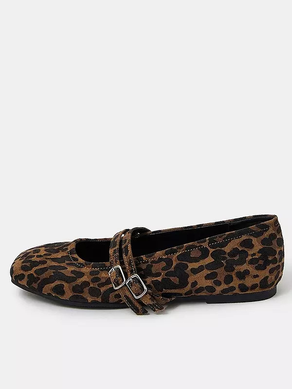 Accessorize Leopard Print Buckle Ballet Flats - Brown/Black | Very (UK)
