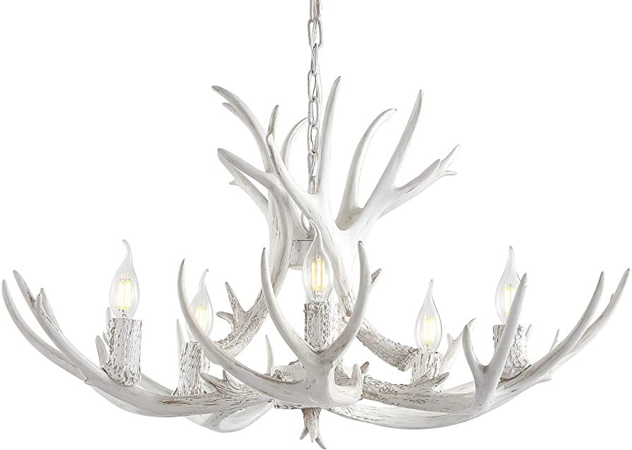 JONATHAN Y JYL6300B Eldora 30" Adjustable Resin Antler 5-Light LED Chandelier, Glam, Rustic,Cottage, | Amazon (US)
