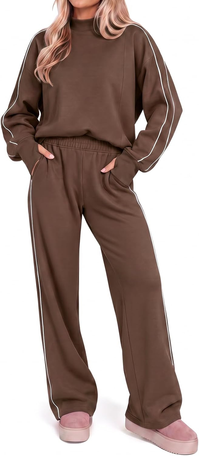 Fisoew Womens 2 Piece Outfits Tracksuit Mock Neck Sweatshirt Pants Set | Amazon (US)