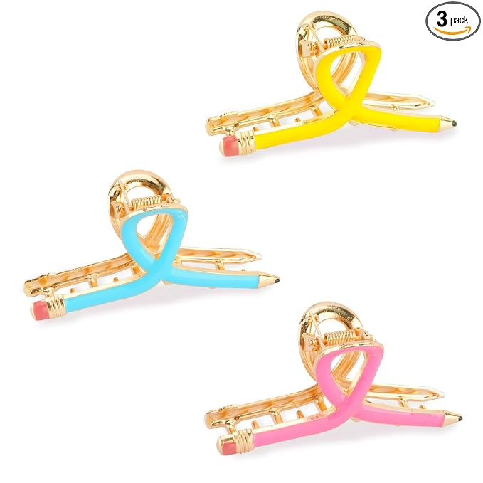 3Pcs Pencil Claw Clips Cute Unique Teacher Hair Clips for Funny Teacher Accessories Back To Schoo... | Amazon (US)